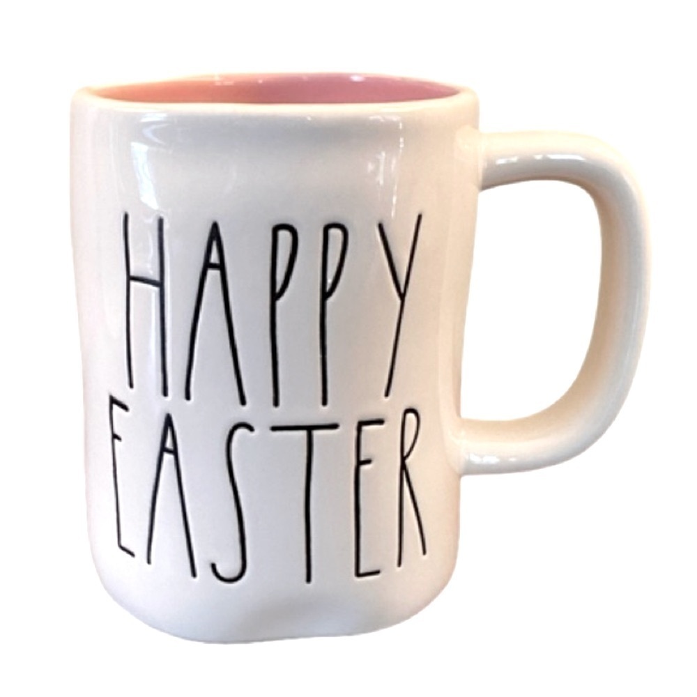 RAE DUNN Happy Easter Ceramic Mug Single Sided Pink Interior